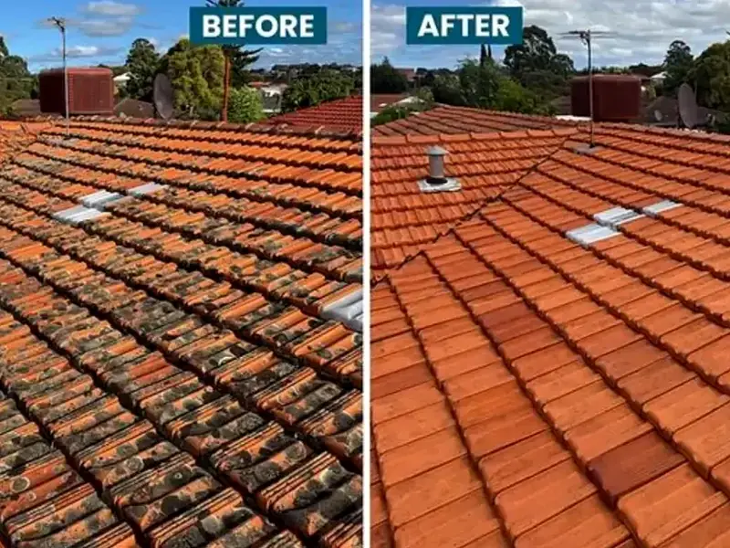 Before and after: weathered terracotta tiles cleaned and resealed