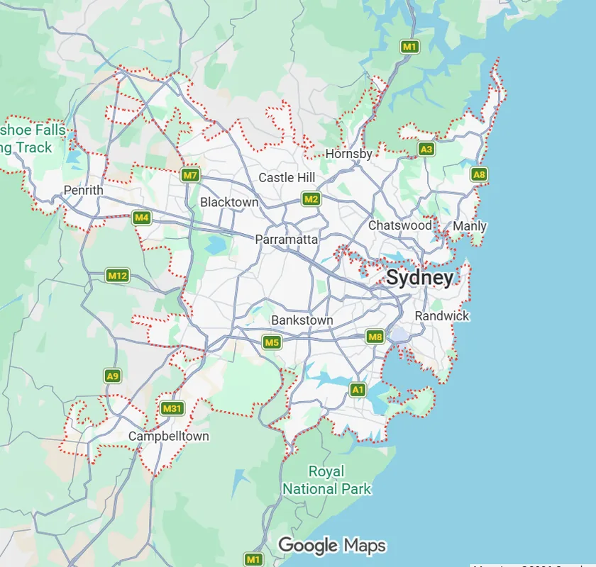 Map of the Sydney area On Call Roofing services